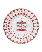 Set van 6 veelkleurige Christmas Wonderland porseleinen voorgerecht- of dessertborden - 19 x 19 x 1,5 cm