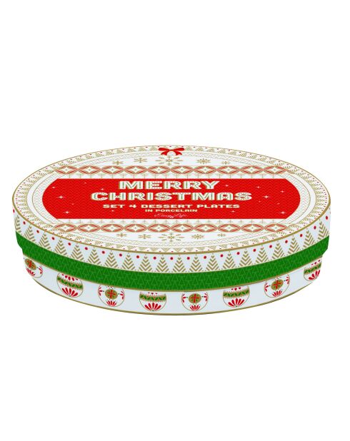 Juego de 4 platos de postre de porcelana multicolor Enjoy Your Christmas, 19 x 19 x 1,5 cm