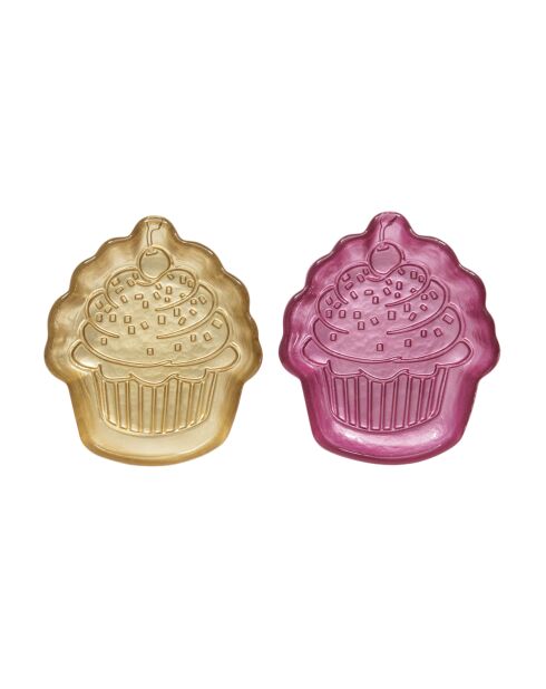 Juego de 2 platos de postre de cristal para Navidad, color rosa y dorado, 16,5 x 15 x 2,5 cm