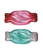 Set van 2 Sweet Christmas blauw/roze glazen dessertborden - 20,5 x 9 x 2 cm