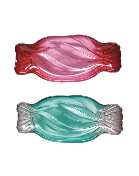 Set de 2 platos de postre Sweet Christmas de cristal azul/rosa, 20,5 x 9 x 2 cm
