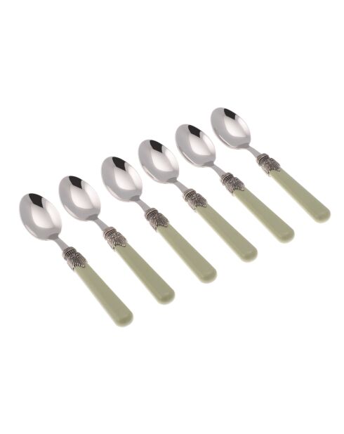 Juego de 6 cucharas de café clásicas de acero inoxidable, color verde salvia, 16,5 x 4,5 x 5 cm