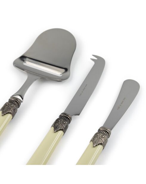 Set di 3 set per formaggi classici in acciaio inossidabile verde salvia - 26 x 5,8 x 7 cm