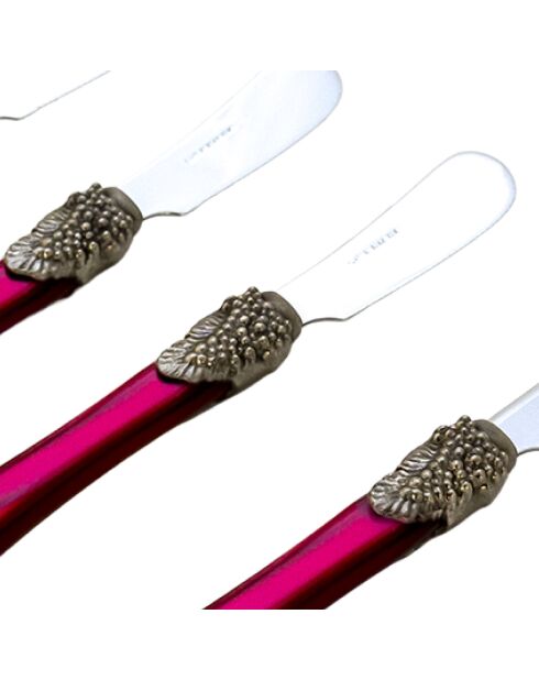 Set de 6 esparcidores de mantequilla Syrah Bordeaux de acero inoxidable, 16,5 x 4,5 x 5 cm