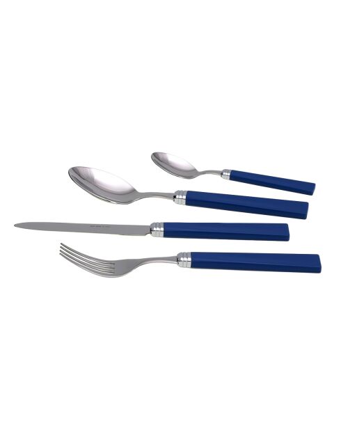 Juego de cubiertos de acero inoxidable azul para patio, 24 piezas