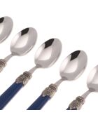 Juego de 6 cucharas de café clásicas de acero inoxidable azul, 16,5 x 4,5 x 5 cm