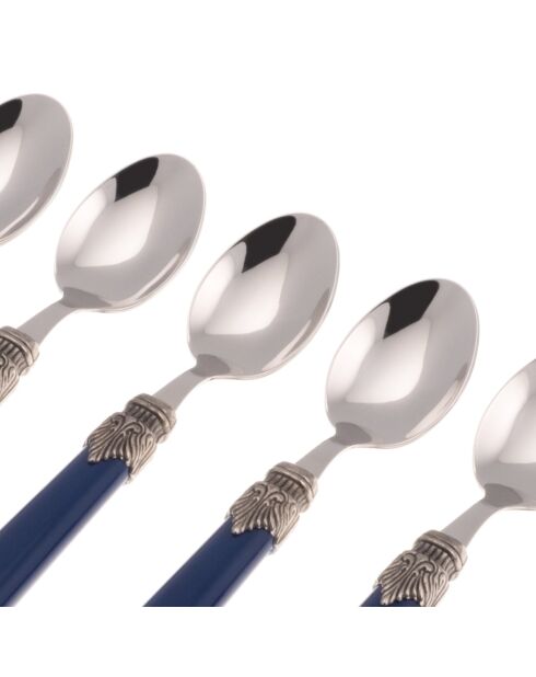 Juego de 6 cucharas de café clásicas de acero inoxidable azul, 16,5 x 4,5 x 5 cm