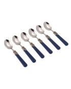 Juego de 6 cucharas de café clásicas de acero inoxidable azul, 16,5 x 4,5 x 5 cm