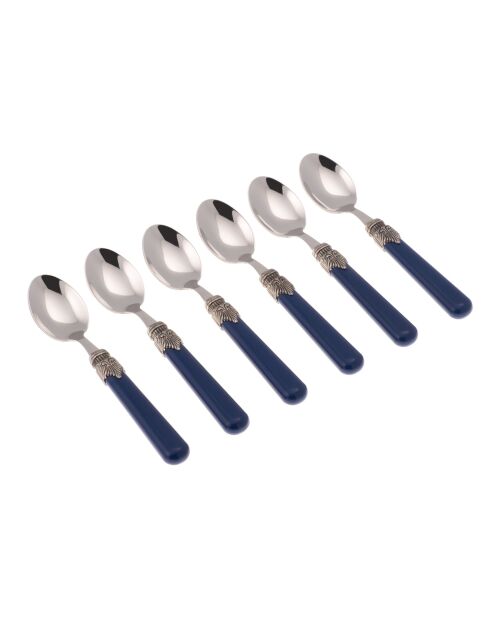 Juego de 6 cucharas de café clásicas de acero inoxidable azul, 16,5 x 4,5 x 5 cm