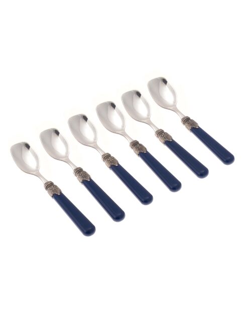 Juego de 6 cucharas de helado clásicas azules de acero inoxidable, 16,5 x 4,5 x 5 cm
