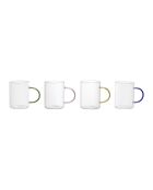 Lot de 4 mugs en verre strié à anse multicolores - 23 cl