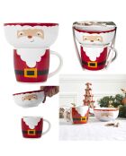 Lot de 6 mugs et bols Noël rouges - 13,5 x 14,3 x 13,5 cm