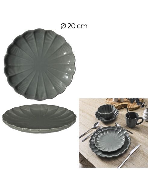 Lot de 6 assiettes Calista grises - D. 20 cm