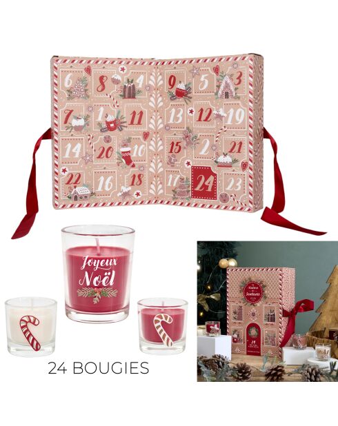 Set de 24 calendarios navideños con velas aromáticas de jengibre marrón/rojo, 21,4 x 30,5 x 12 cm