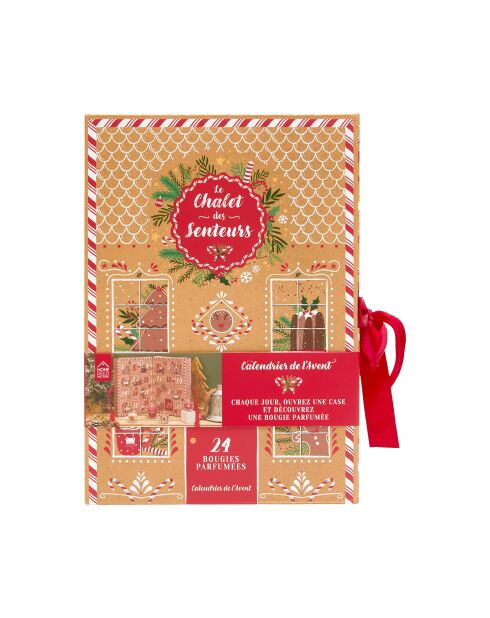 Set de 24 calendarios navideños con velas aromáticas de jengibre marrón/rojo, 21,4 x 30,5 x 12 cm