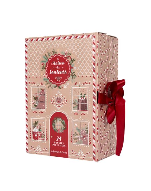 Set de 24 calendarios navideños con velas aromáticas de jengibre marrón/rojo, 21,4 x 30,5 x 12 cm