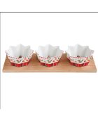 Servicio de aperitivos con 3 cuencos de porcelana y bandeja vintage multicolor con forma de cascanueces, 34 x 12 x 2 cm