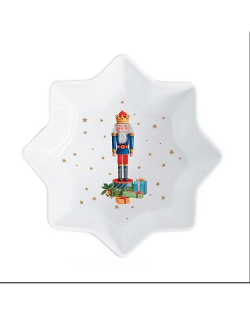 Servicio de aperitivos con 3 cuencos de porcelana y bandeja vintage multicolor con forma de cascanueces, 34 x 12 x 2 cm