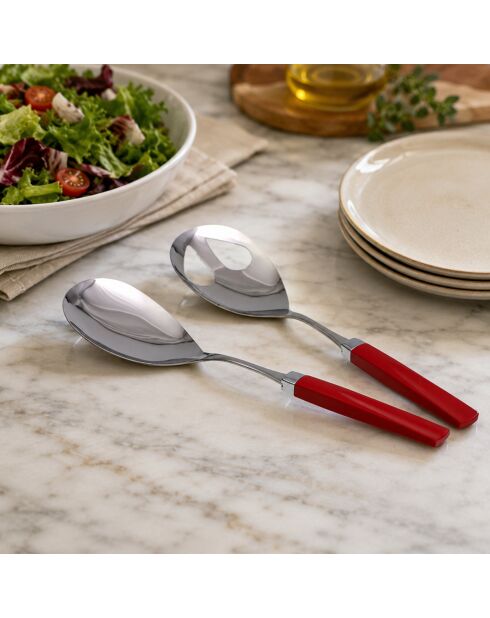 Lot de 2 services à salade en acier inoxydable Easy rouge - 25 x 5 x 4 cm