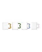 Lot de 4 mugs en verre à anse zigzag multicolores - 35 cl