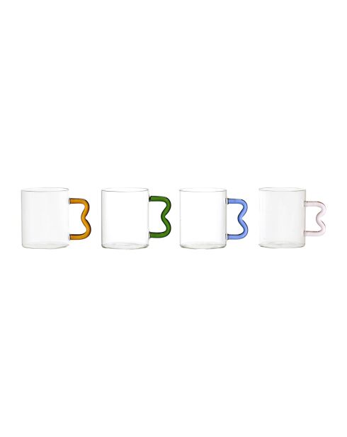 Set de 4 tazas de cristal multicolor con asa en zigzag - 35 cl