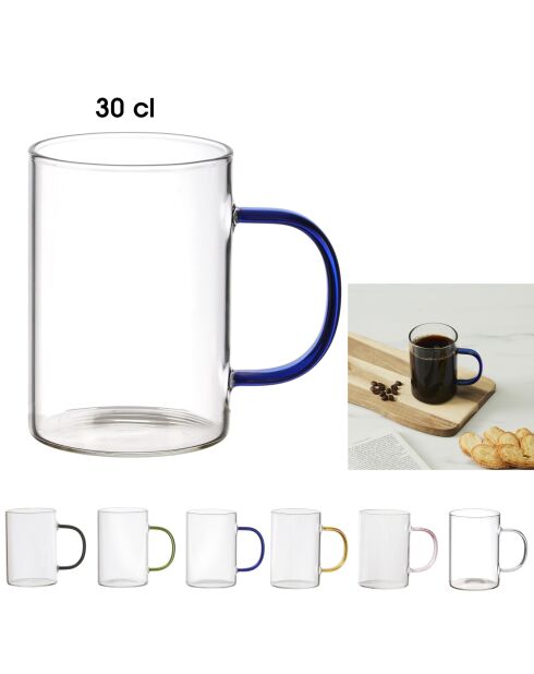 Set de 6 tazas de cristal con asas multicolores - 30 cl