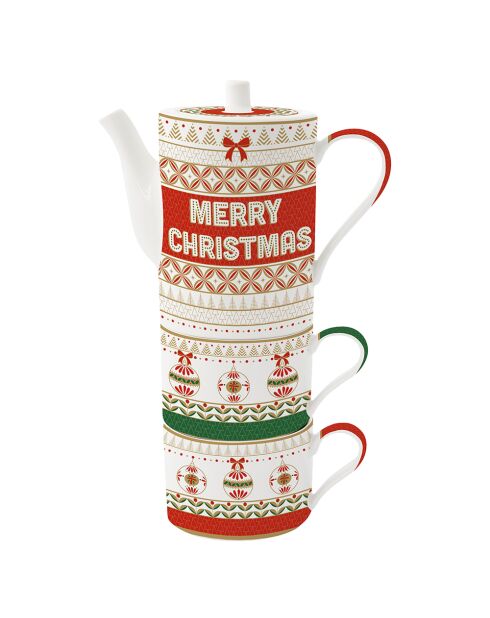 Juego de 3 juegos de té de porcelana multicolor Enjoy Your Christmas, 11,5 x 9 x 12 cm