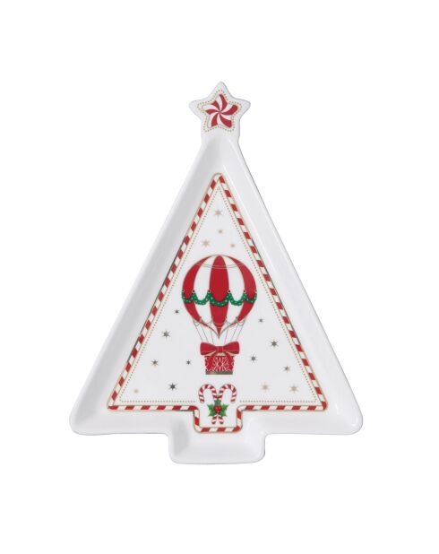 Piatto da portata in porcellana multicolore Christmas Wonderland a forma di abete - 21 x 16 x 2,5 cm