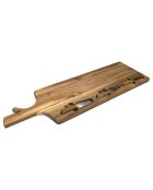 Tagliere per formaggi in acacia con 3 coltelli in acacia - 65 x 1,5 x 20 cm