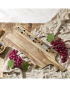Tagliere per formaggi in acacia con 3 coltelli in acacia - 65 x 1,5 x 20 cm