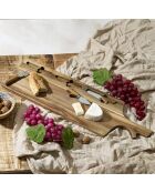 Tagliere per formaggi in acacia con 3 coltelli in acacia - 65 x 1,5 x 20 cm