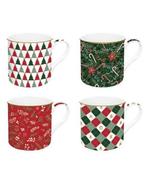Set de 4 tazas de porcelana navideñas de lujo multicolores, 300 ml