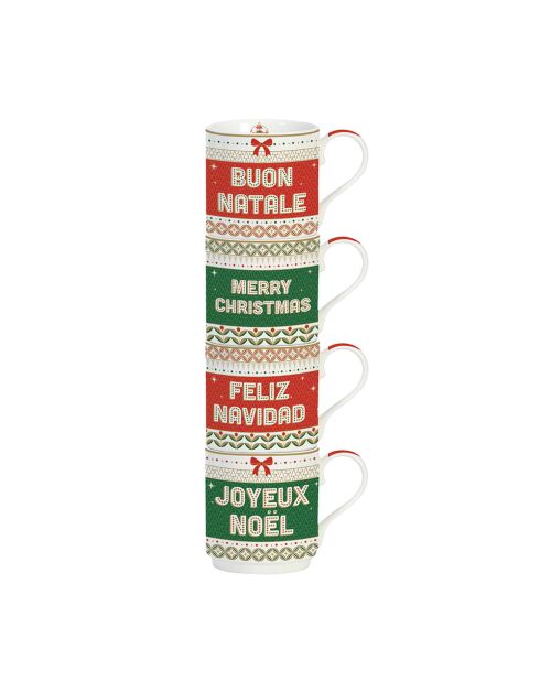 Juego de 4 tazas de porcelana apilables multicolores Enjoy Your Christmas, 275 ml