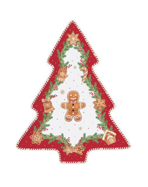 Plato de porcelana multicolor elegante con forma de abeto, 20,5 x 25,5 x 2,5 cm
