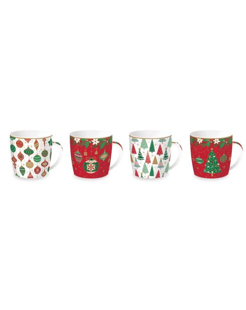 Juego de 4 tazas de porcelana Jingle Bells multicolores, 350 ml
