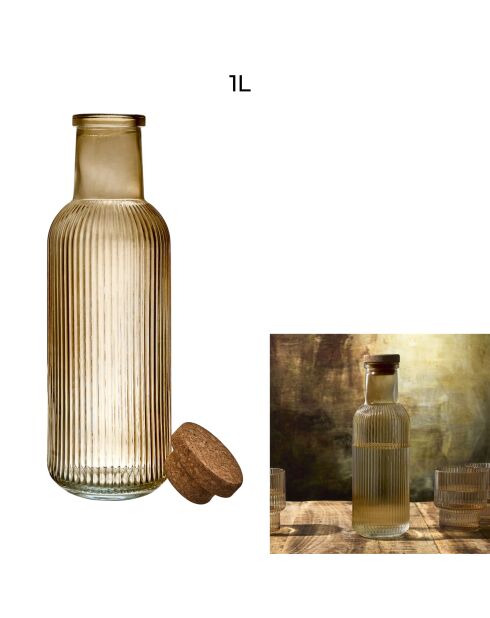 Bouteille en verre strie ambre orange - 1l