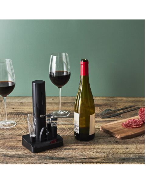 Caja de vino negro con 5 accesorios - 5,5 x 21,7 x 30,4 cm