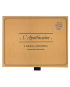 Set de 6 velas aromáticas en caja de botica gris/marrón/blanca