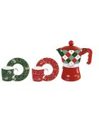 Set aus 4 mehrfarbigen Kaffeetassen Fancy Christmas aus Porzellan mit Untertasse — 27 x 16 x 11 cm