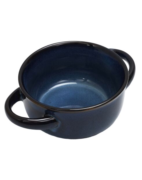 Juego de 6 cuencos de sopa de gres antiguo azul, 13,7 x 7 x 13,7 cm