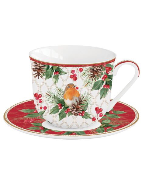 Taza y platillo de desayuno de porcelana Christmas Berries multicolor, 370 ml