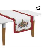 Set van 2 veelkleurige Christmas Round Dance katoenen tafellopers - 140x45 cm