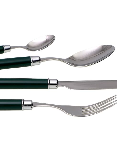 Einfaches dunkelgrünes Besteckset aus Edelstahl - 24-teilig