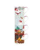 Set de 4 tazas apilables de porcelana «Papá Noel junto al fuego» Christmas Friends multicolor - 275 ml
