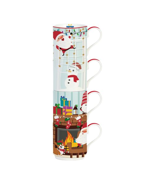 Set de 4 tazas apilables de porcelana «Papá Noel junto al fuego» Christmas Friends multicolor - 275 ml