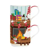 Set de 4 tazas apilables de porcelana «Papá Noel junto al fuego» Christmas Friends multicolor - 275 ml