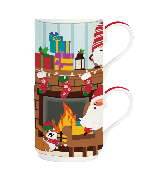 Set de 4 tazas apilables de porcelana «Papá Noel junto al fuego» Christmas Friends multicolor - 275 ml