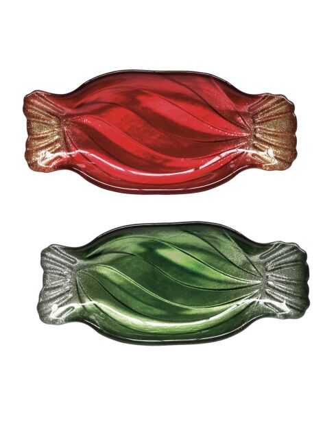 Juego de 2 platos de postre Christmas Twist de cristal verde/dorado, 20,5 x 9 x 2 cm