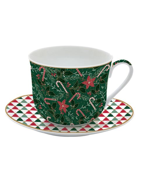 Taza de porcelana multicolor Fancy Christmas con platillo - 400 ml