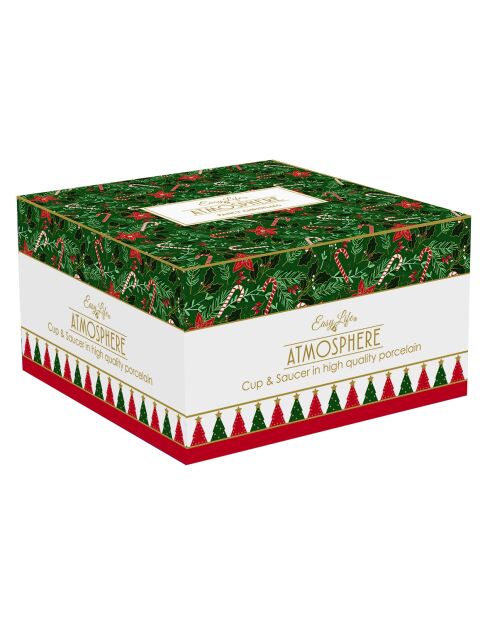 Taza de porcelana multicolor Fancy Christmas con platillo - 400 ml